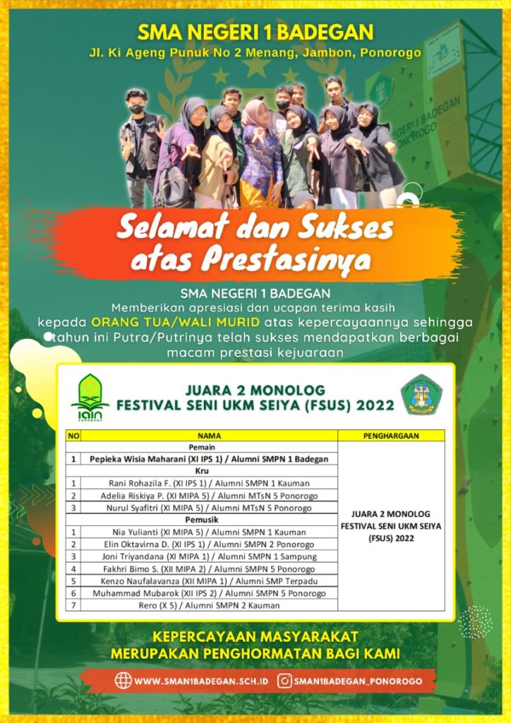 JUARA 2 MONOLOG FESTIVAL SENI UKM SEIYA FSUS 2022 Di IAIN PONOROGO 